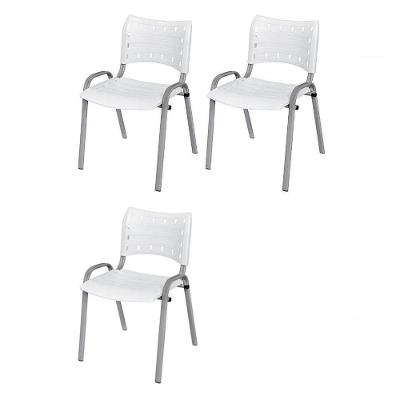 Cadeira Iso Base Cinza, Igreja, Escola, Escritório - Branco Kit 3 Peças