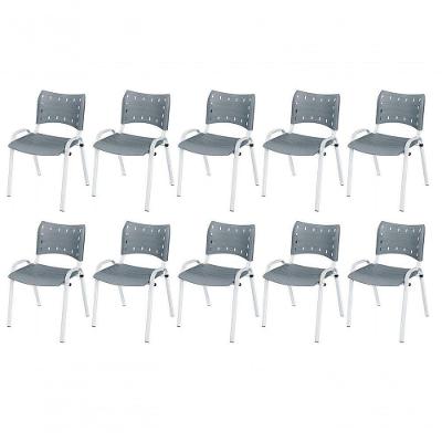 Cadeira Iso Base Branco Igreja, Escola, Escritório - Cinza Kit 10 Peças