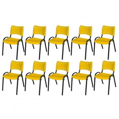 Cadeira Iso Base Preto Igreja, Escola, Escritório - Amarelo Kit 10 Peças