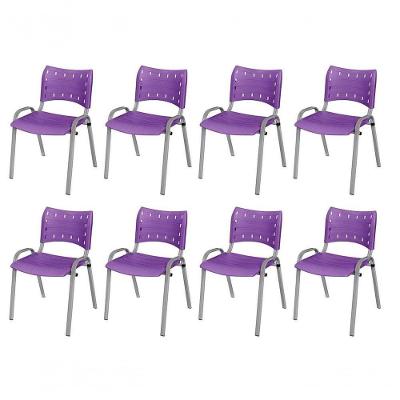 Cadeira Iso Base Cinza, Igreja, Escola, Escritório -violeta Kit 8 Peças