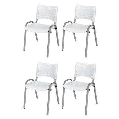 Cadeira Iso Base Cinza, Igreja, Escola, Escritório - Branco Kit 4 Peças