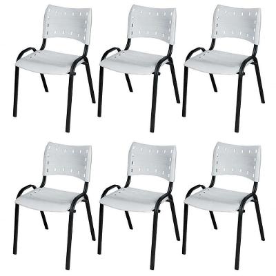Cadeira Iso Base Preto Igreja, Escola, Escritório - Branco Kit 6 Peças