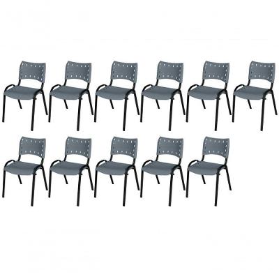 Cadeira Iso Base Preto Igreja, Escola, Escritório - Cinza Kit 11 Peças