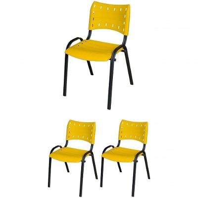 Cadeira Iso Base Preto Igreja, Escola, Escritório - Amarelo Kit 3 Peças