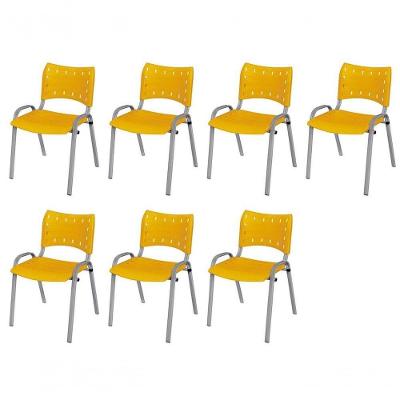 Cadeira Iso Base Cinza, Igreja, Escola, Escritório - Amarelo Kit 7 Peças