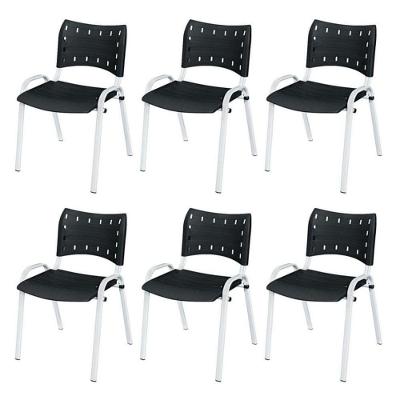 Cadeira Iso Base Branco Igreja, Escola, Escritório - Preto Kit 6 Peças