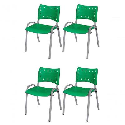 Cadeira Iso Base Cinza, Igreja, Escola, Escritório - Verde Kit 4 Peças
