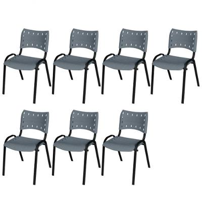 Cadeira Iso Base Preto Igreja, Escola, Escritório - Cinza Kit 7 Peças