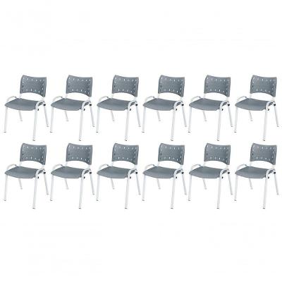 Cadeira Iso Base Branco Igreja, Escola, Escritório - Cinza Kit 12 Peças