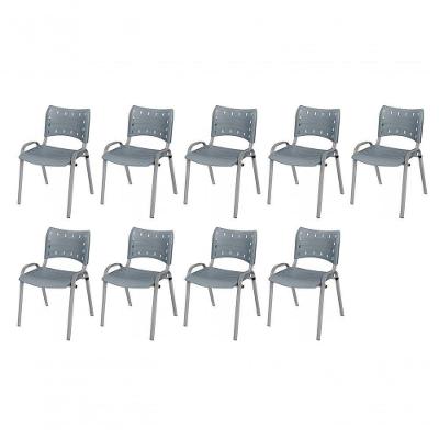 Cadeira Iso Base Cinza, Igreja, Escola, Escritório -cinza Kit 9 Peças
