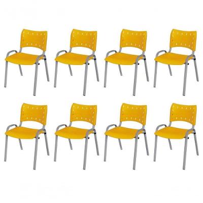 Cadeira Iso Base Cinza, Igreja, Escola, Escritório - Amarelo Kit 8 Peças