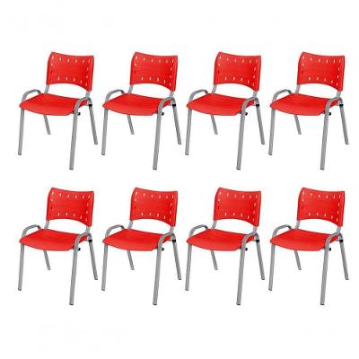 Cadeira Iso Base Cinza, Igreja, Escola, Escritório - Vermelho Kit 8 Peças