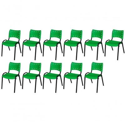 Cadeira Iso Base Preto Igreja, Escola, Escritório - Verde - Kit 11 Peças