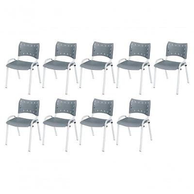 Cadeira Iso Base Branco Igreja, Escola, Escritório - Cinza Kit 9 Peças