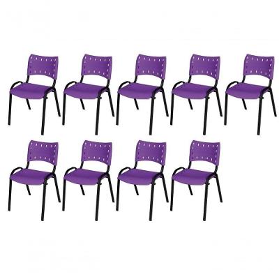 Cadeira Iso Base Preto Igreja, Escola, Escritório - Violeta Kit 9 Peças