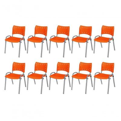 Cadeira Iso Base Cinza, Igreja, Escola, Escritório - Laranja Kit 10 Peças