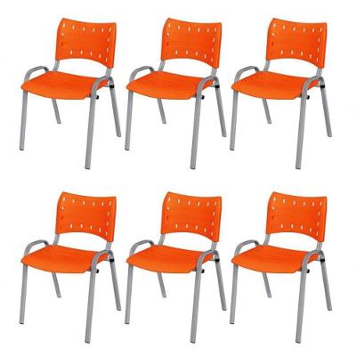 Cadeira Iso Base Cinza, Igreja, Escola, Escritório - Laranja Kit 6 Peças