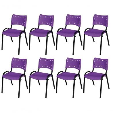 Cadeira Iso Base Preto Igreja, Escola, Escritório - Violeta Kit 8 Peças