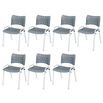 Cadeira Iso Base Branco Igreja, Escola, Escritório - Cinza Kit 7 Peças
