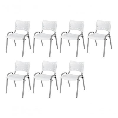 Cadeira Iso Base Cinza, Igreja, Escola, Escritório - Branco Kit 7 Peças