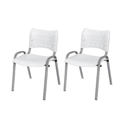 Cadeira Iso Base Cinza Igreja, Escola, Escritório - Branco - Kit 2 Peças