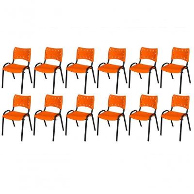 Cadeira Iso Base Preto Igreja, Escola, Escritório - Laranja Kit 12 Peças