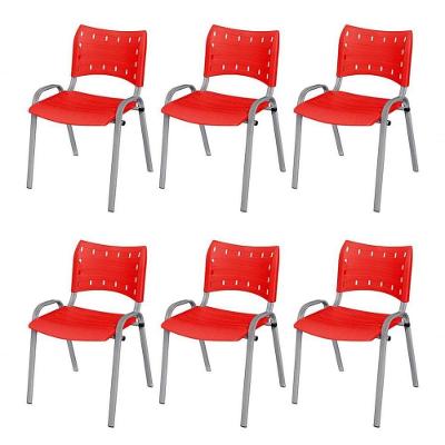 Cadeira Iso Base Cinza, Igreja, Escola, Escritório - Vermelho Kit 6 Peças