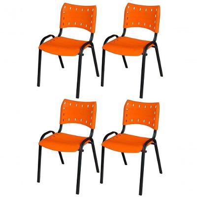 Cadeira Iso Base Preto Igreja, Escola, Escritório - Laranja Kit 4 Peças
