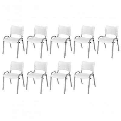 Cadeira Iso Base Cinza, Igreja, Escola, Escritório - Branco Kit 9 Peças