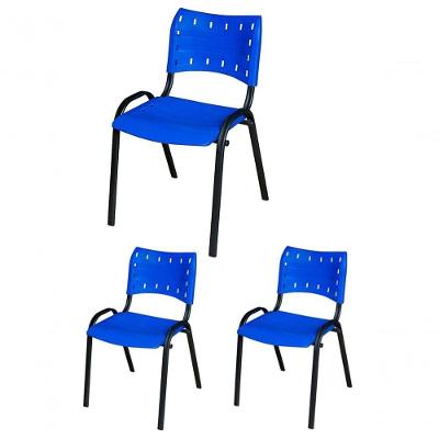 Cadeira Iso Base Preto Igreja, Escola, Escritório - Azul - Kit 3 Peças