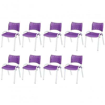 Cadeira Iso Base Branco Igreja, Escola, Escritório - Violeta Kit 9 Peças