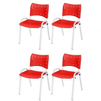 Cadeira Iso Base Branco Igreja, Escola, Escritório - Vermelho Kit 4 Peças