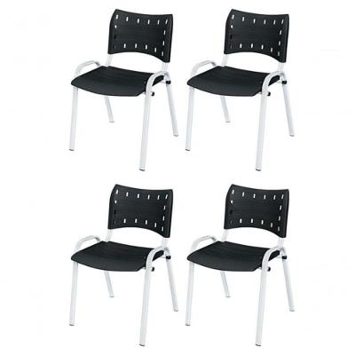 Cadeira Iso Base Branco Igreja, Escola, Escritório - Preto Kit 4 Peças
