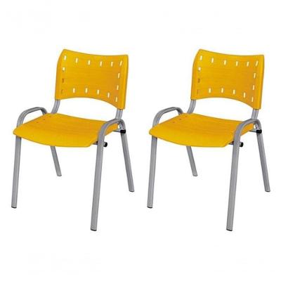 Cadeira Iso Base Cinza Igreja, Escola, Escritório - Amarelo - Kit 2 Peças