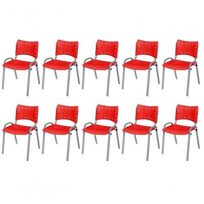 Cadeira Iso Base Cinza, Igreja, Escola, Escritório - Vermelho Kit 10 Peças