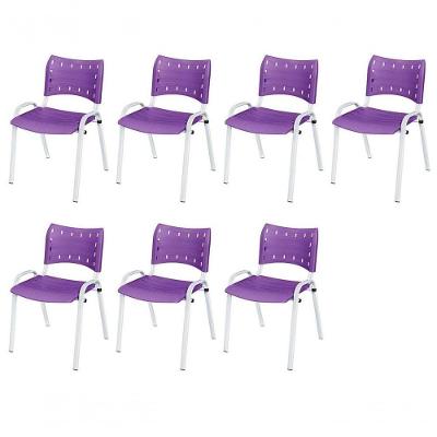 Cadeira Iso Base Branco Igreja, Escola, Escritório - Violeta Kit 7 Peças