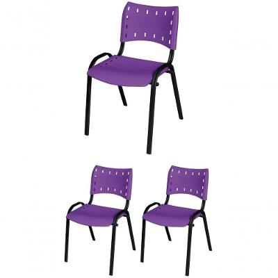 Cadeira Iso Base Preto Igreja, Escola, Escritório - Violeta Kit 3 Peças