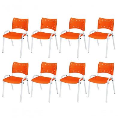 Cadeira Iso Base Branco Igreja, Escola, Escritório - Laranja Kit 8 Peças
