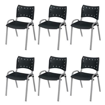 Cadeira Iso Base Cinza, Igreja, Escola, Escritório - Preto Kit 6 Peças