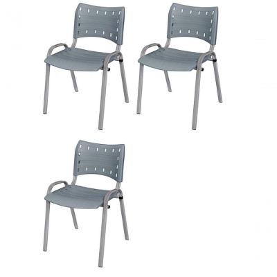 Cadeira Iso Base Cinza, Igreja, Escola, Escritório -cinza Kit 3 Peças