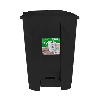 Lixeira Grande Preta Com 2 Aberturas Pedal E Rodas 60 Litros