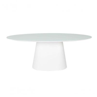 Mesa De Jantar Cone Oval 160x90 Cm Tampo Laca Branca + Vidro Base Branca Branco