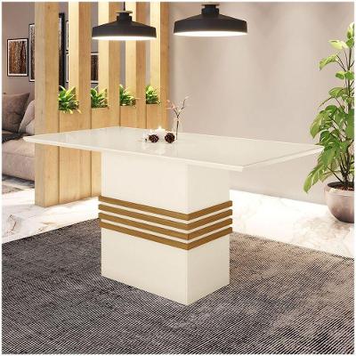 Mesa De Jantar Tampo Em Mdf 160cm Vidro Melinda Casa 812 Nature Off White