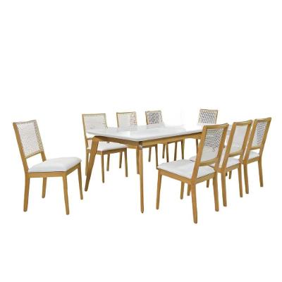 Conjunto Sala De Jantar Jade Off White Com 8 Cadeiras Em Madeira 2,00 M
