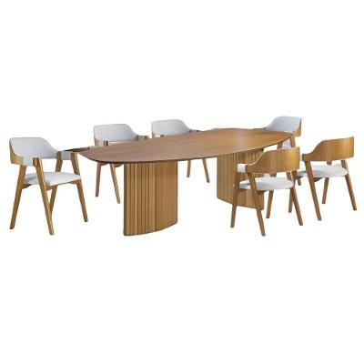 Conjunto Sala De Jantar Orgânica Florença Com 6 Cadeiras Pés Em Madeira 2 M