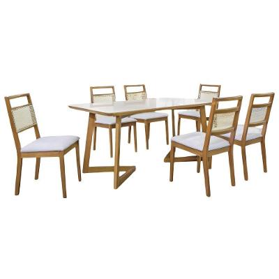 Conjunto Sala De Jantar Luna Off White 1,80 M Com 6 Cadeiras Em Madeira