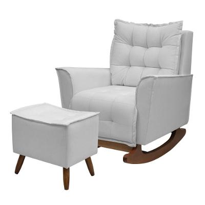 Poltrona Amamentação De Balanço Helena + Puff Linho Quarto Cinza
