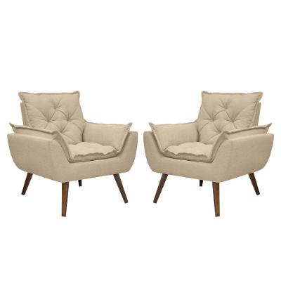 Kit De 2 Poltronas Opala Conforto Tecido Boucle Pés Trapézio Areia
