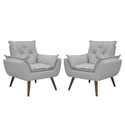 Kit De 2 Poltronas Opala Conforto Tecido Boucle Pés Trapézio Cinza Escuro