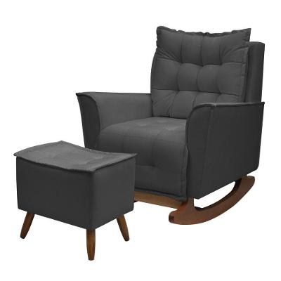 Poltrona Amamentação De Balanço Helena + Puff Linho Quarto Preto